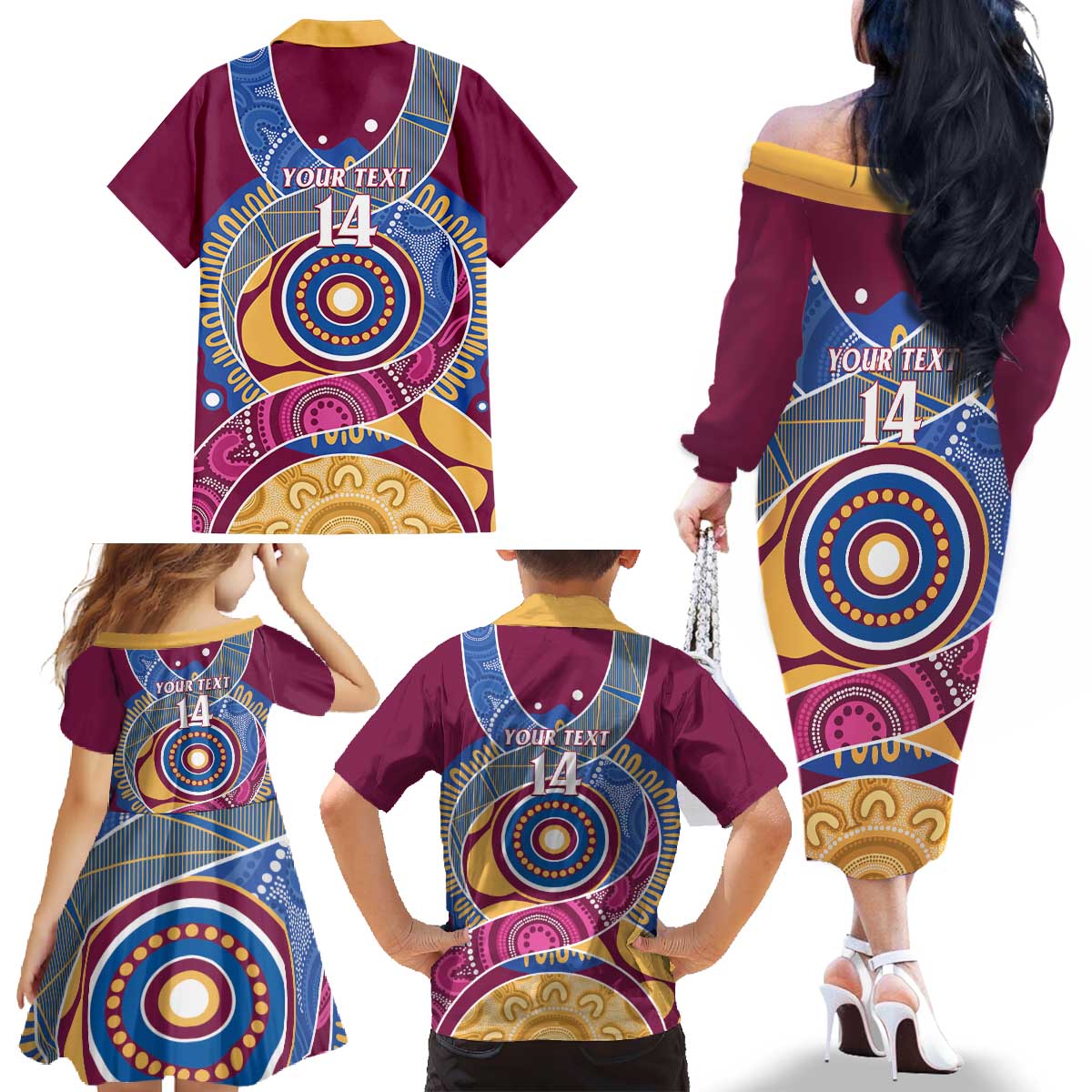 Brisbane Lions Football Custom Family Matching Off The Shoulder Long Sleeve Dress and Hawaiian Shirt Premiers Proud Aboriginal Art - Vibe Hoodie