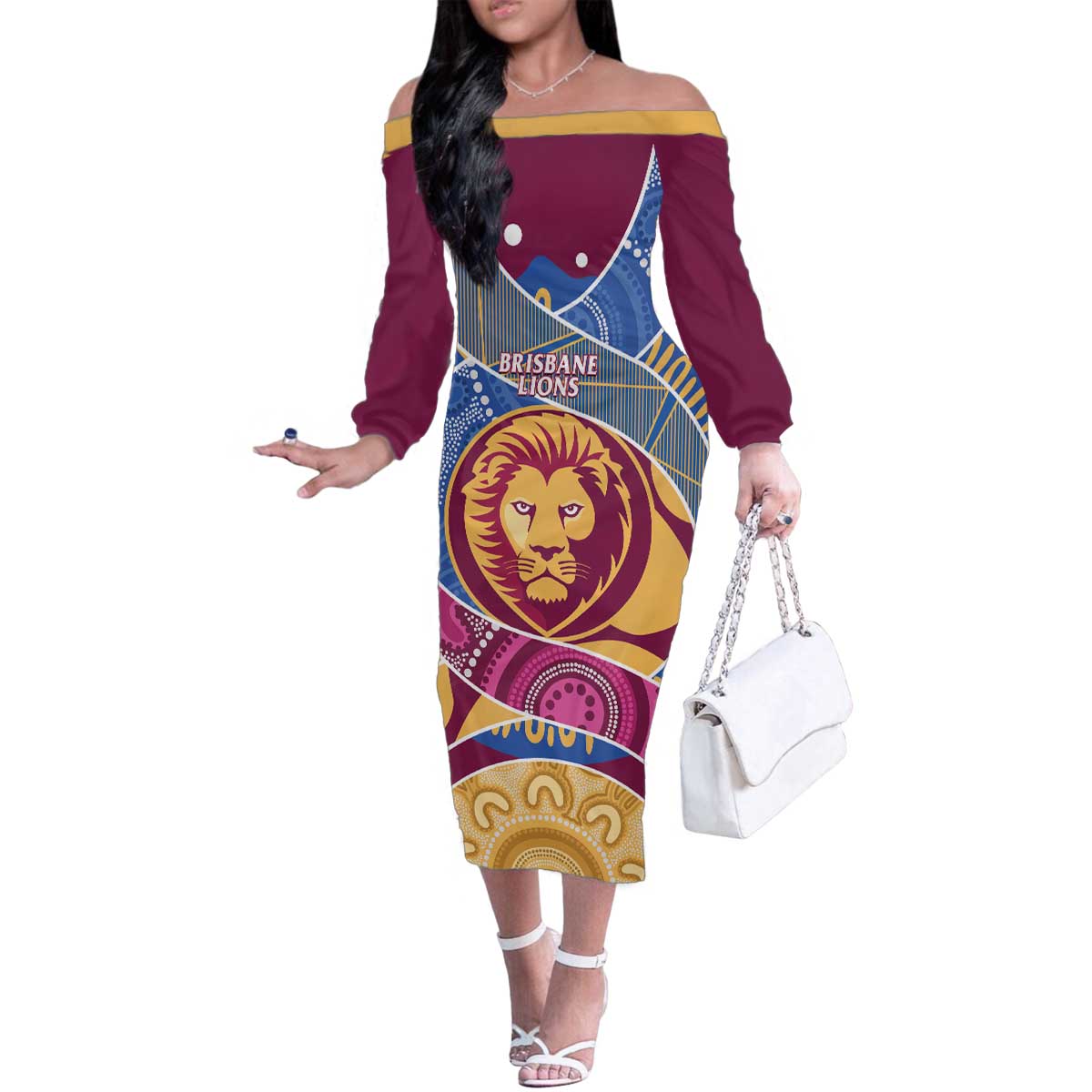Brisbane Lions Football Custom Family Matching Off The Shoulder Long Sleeve Dress and Hawaiian Shirt Premiers Proud Aboriginal Art - Vibe Hoodie