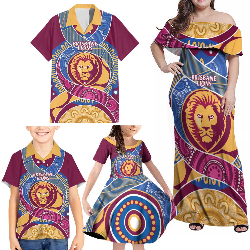 Brisbane Lions Football Custom Family Matching Off Shoulder Maxi Dress and Hawaiian Shirt Premiers Proud Aboriginal Art - Vibe Hoodie