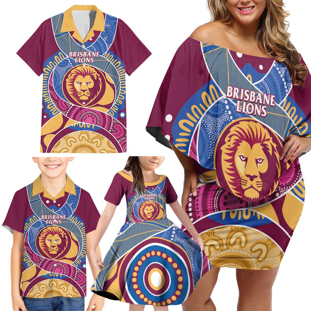 Brisbane Lions Football Custom Family Matching Off Shoulder Short Dress and Hawaiian Shirt Premiers Proud Aboriginal Art - Vibe Hoodie