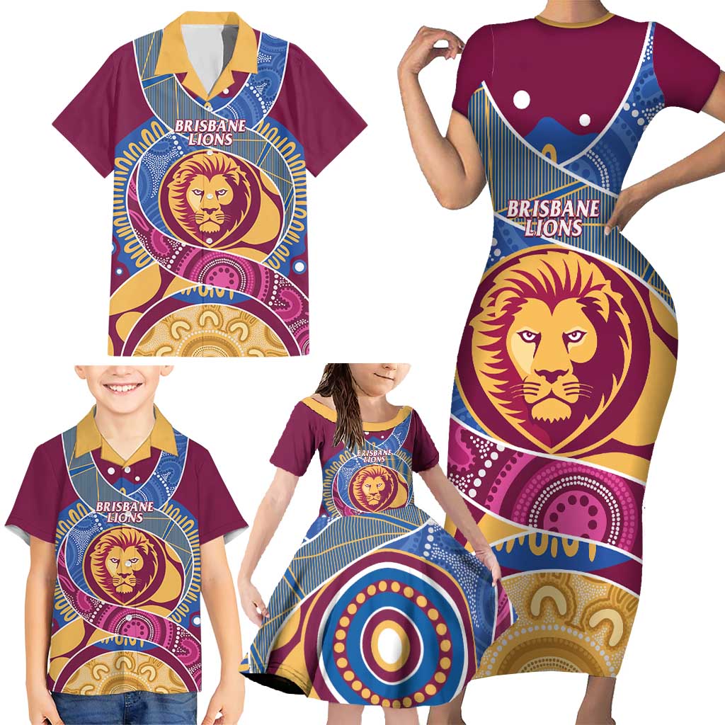 Brisbane Lions Football Custom Family Matching Short Sleeve Bodycon Dress and Hawaiian Shirt Premiers Proud Aboriginal Art - Vibe Hoodie