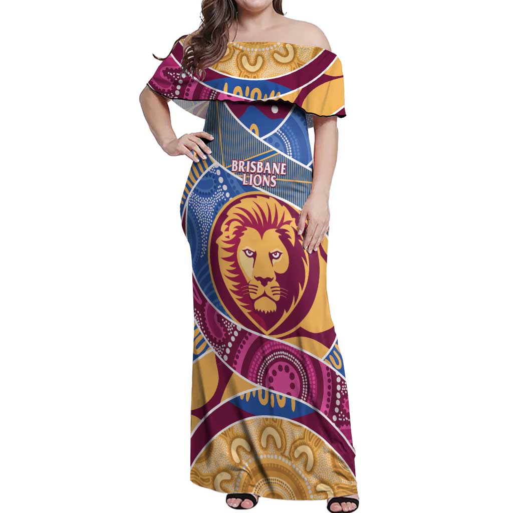 Brisbane Lions Football Custom Off Shoulder Maxi Dress Premiers Proud Aboriginal Art - Vibe Hoodie