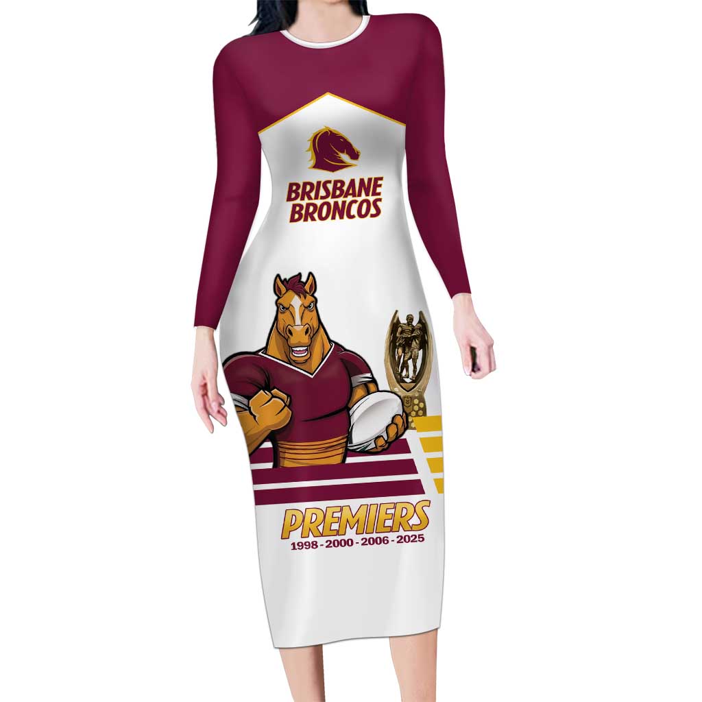 Brisbane Broncos Rugby Personalised Family Matching Long Sleeve Bodycon Dress and Hawaiian Shirt NRL 4th Premiers Proud - Vibe Hoodie