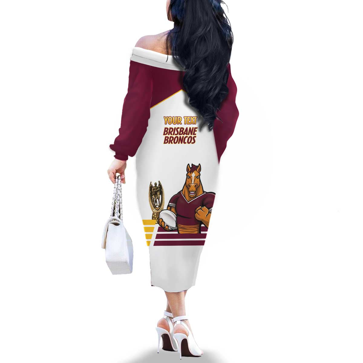 Brisbane Broncos Rugby Personalised Family Matching Off The Shoulder Long Sleeve Dress and Hawaiian Shirt NRL 4th Premiers Proud - Vibe Hoodie