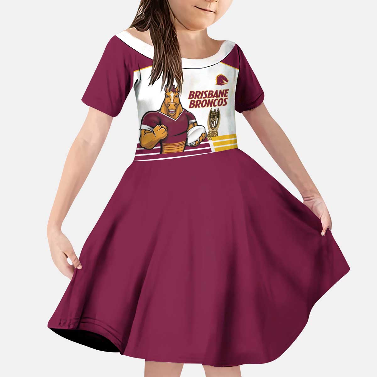 Brisbane Broncos Rugby Personalised Kid Short Sleeve Dress NRL 4th Premiers Proud - Vibe Hoodie