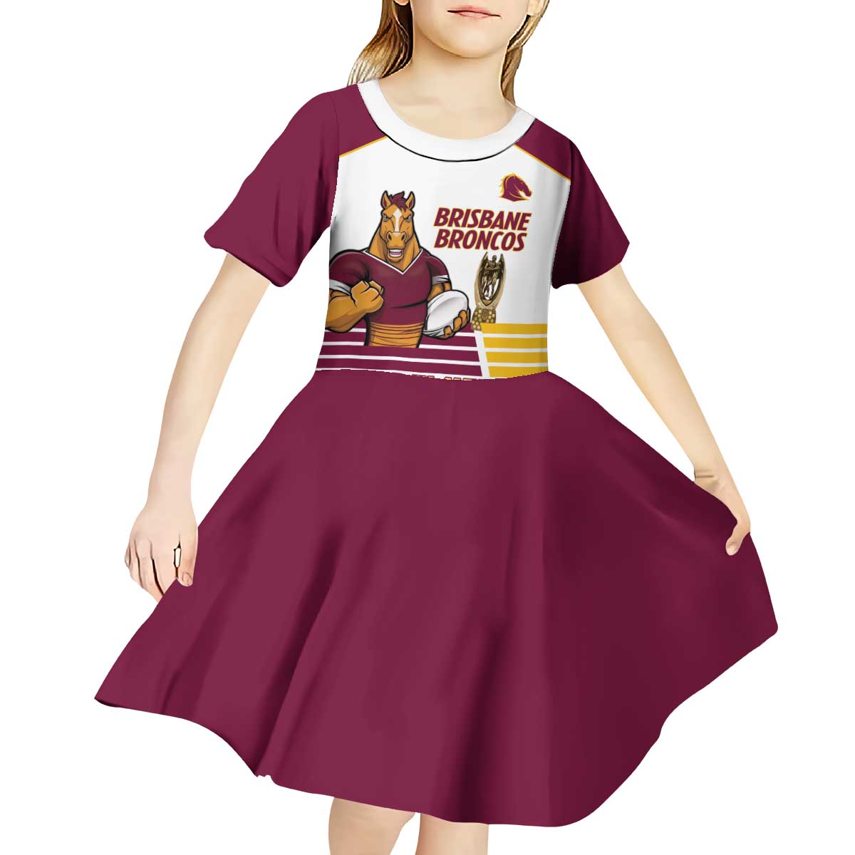 Brisbane Broncos Rugby Personalised Kid Short Sleeve Dress NRL 4th Premiers Proud - Vibe Hoodie