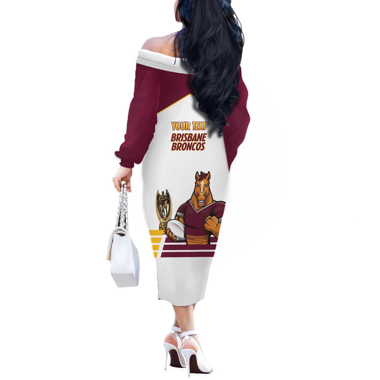 Brisbane Broncos Rugby Personalised Off The Shoulder Long Sleeve Dress NRL 4th Premiers Proud - Vibe Hoodie