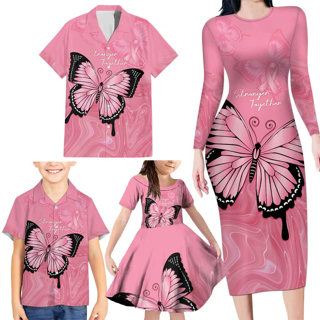 Personalised Australia Breast Cancer Awareness Family Matching Long Sleeve Bodycon Dress and Hawaiian Shirt Pink Ribbon Butterfly Opal Pattern - Vibe Hoodie