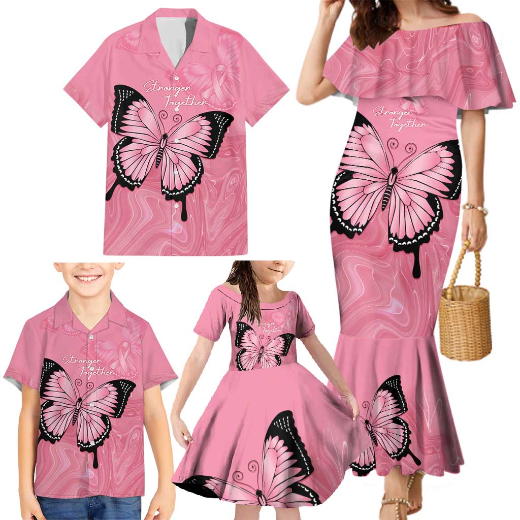 Personalised Australia Breast Cancer Awareness Family Matching Mermaid Dress and Hawaiian Shirt Pink Ribbon Butterfly Opal Pattern - Vibe Hoodie