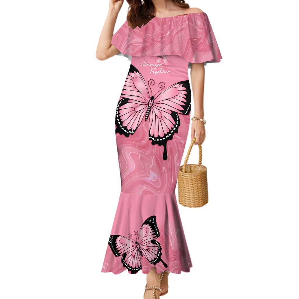 Personalised Australia Breast Cancer Awareness Family Matching Mermaid Dress and Hawaiian Shirt Pink Ribbon Butterfly Opal Pattern - Vibe Hoodie