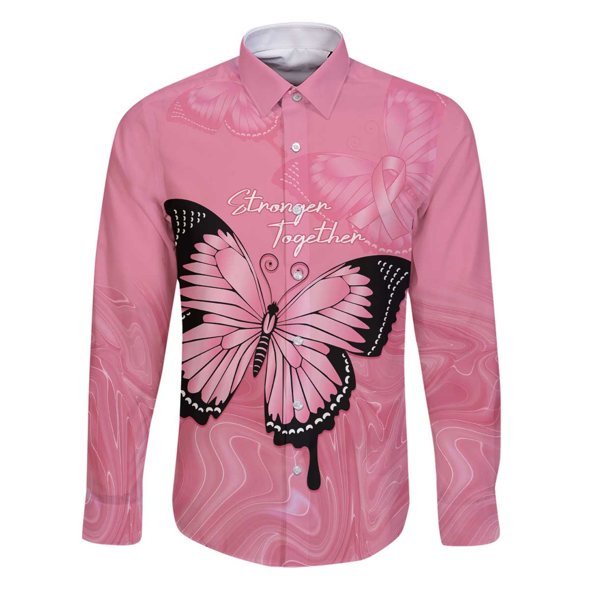 Personalised Australia Breast Cancer Awareness Family Matching Off The Shoulder Long Sleeve Dress and Hawaiian Shirt Pink Ribbon Butterfly Opal Pattern - Vibe Hoodie