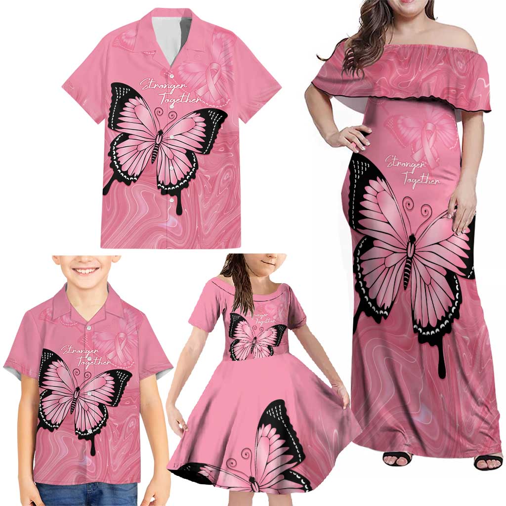 Personalised Australia Breast Cancer Awareness Family Matching Off Shoulder Maxi Dress and Hawaiian Shirt Pink Ribbon Butterfly Opal Pattern - Vibe Hoodie