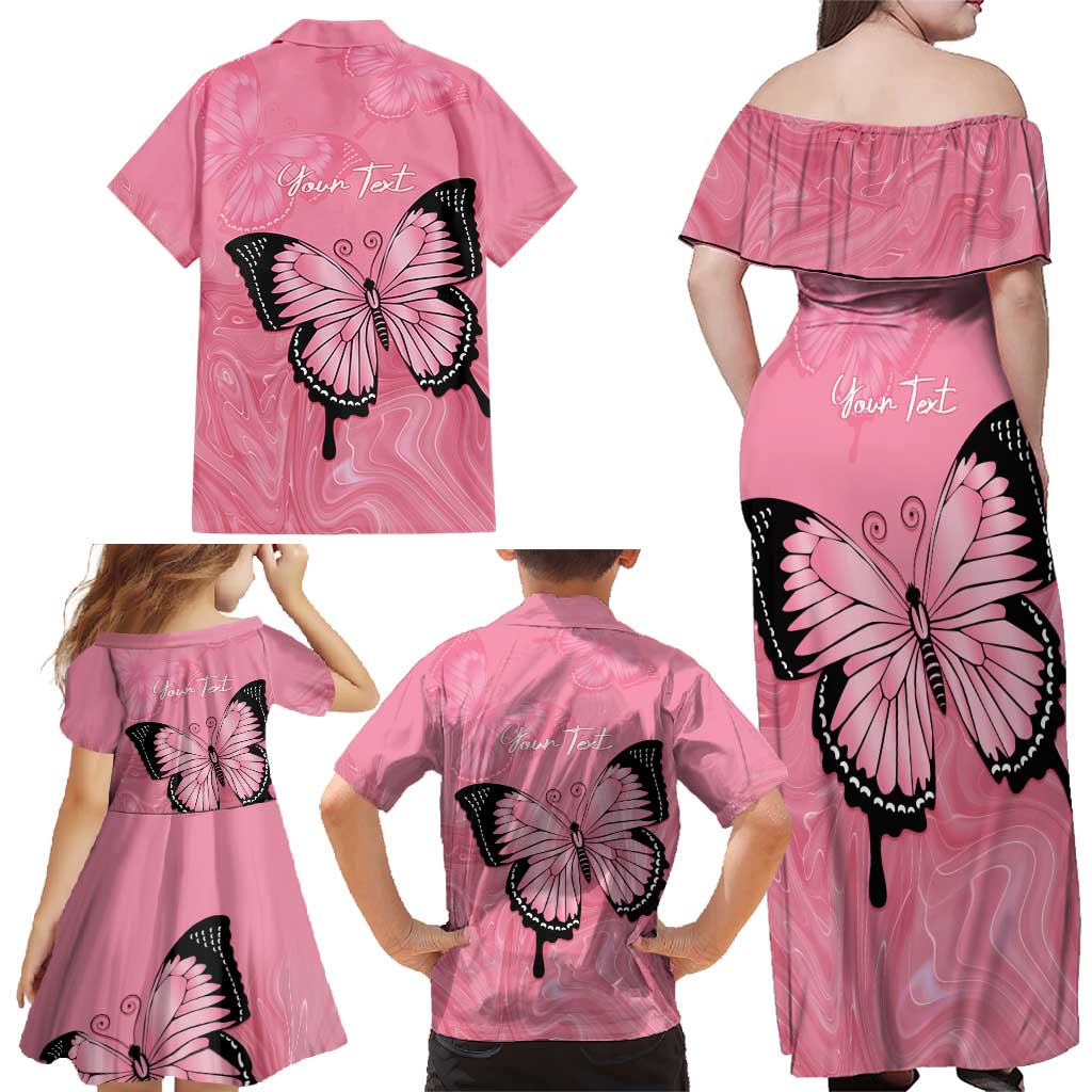 Personalised Australia Breast Cancer Awareness Family Matching Off Shoulder Maxi Dress and Hawaiian Shirt Pink Ribbon Butterfly Opal Pattern - Vibe Hoodie