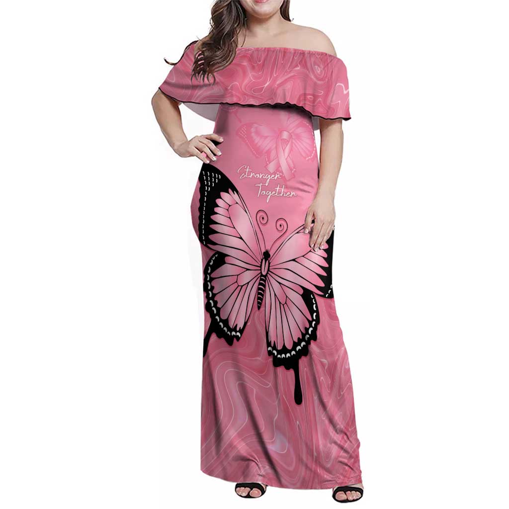 Personalised Australia Breast Cancer Awareness Family Matching Off Shoulder Maxi Dress and Hawaiian Shirt Pink Ribbon Butterfly Opal Pattern - Vibe Hoodie