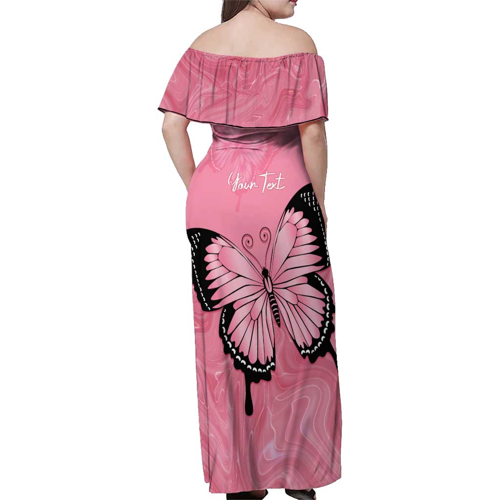 Personalised Australia Breast Cancer Awareness Family Matching Off Shoulder Maxi Dress and Hawaiian Shirt Pink Ribbon Butterfly Opal Pattern - Vibe Hoodie