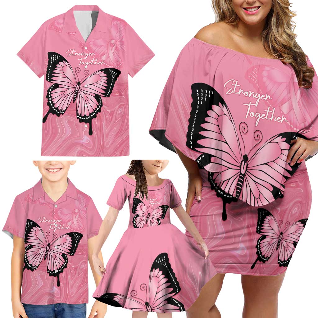 Personalised Australia Breast Cancer Awareness Family Matching Off Shoulder Short Dress and Hawaiian Shirt Pink Ribbon Butterfly Opal Pattern - Vibe Hoodie