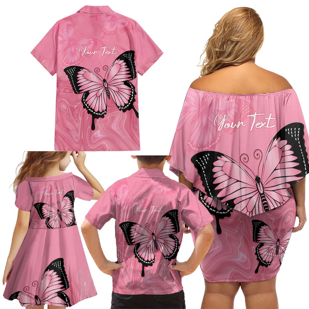 Personalised Australia Breast Cancer Awareness Family Matching Off Shoulder Short Dress and Hawaiian Shirt Pink Ribbon Butterfly Opal Pattern - Vibe Hoodie