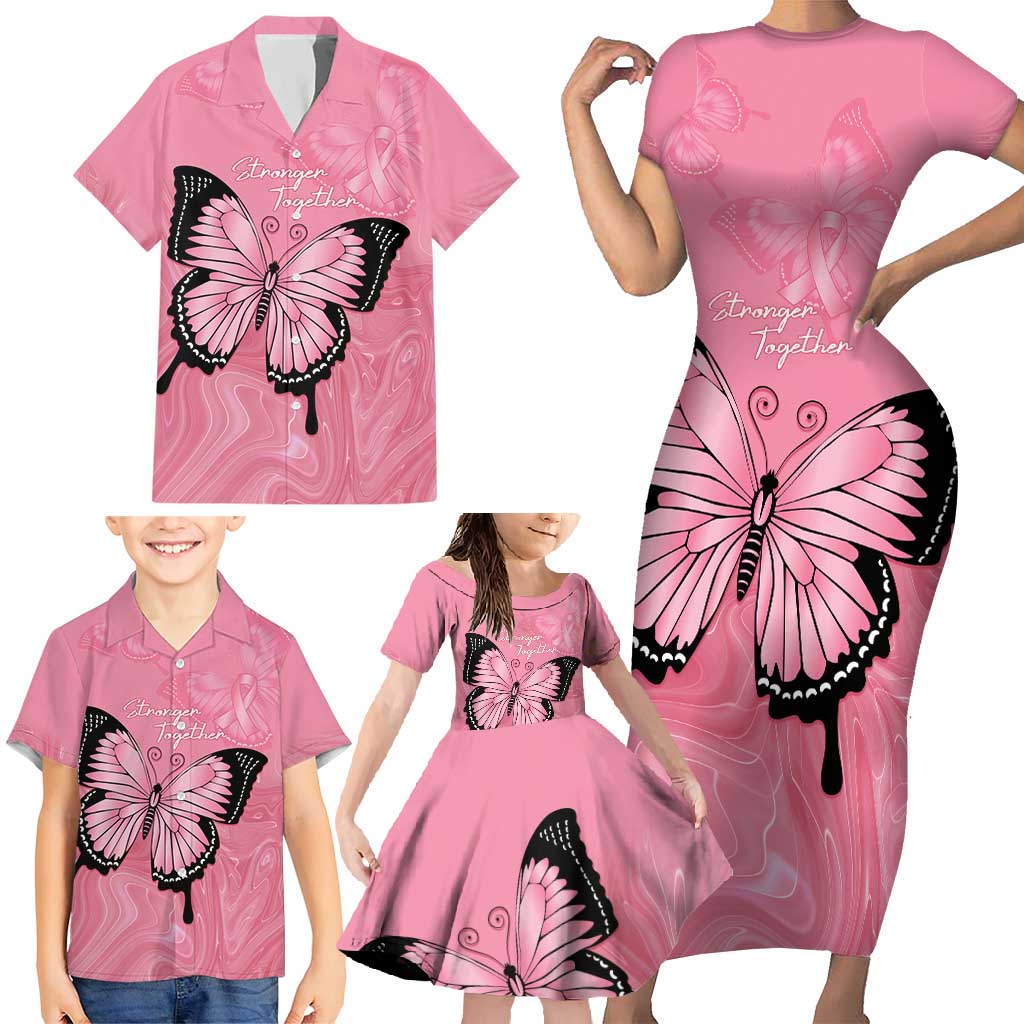 Personalised Australia Breast Cancer Awareness Family Matching Short Sleeve Bodycon Dress and Hawaiian Shirt Pink Ribbon Butterfly Opal Pattern - Vibe Hoodie