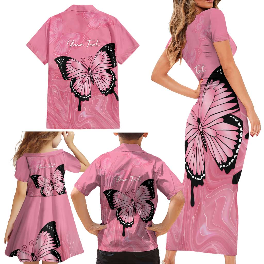 Personalised Australia Breast Cancer Awareness Family Matching Short Sleeve Bodycon Dress and Hawaiian Shirt Pink Ribbon Butterfly Opal Pattern - Vibe Hoodie