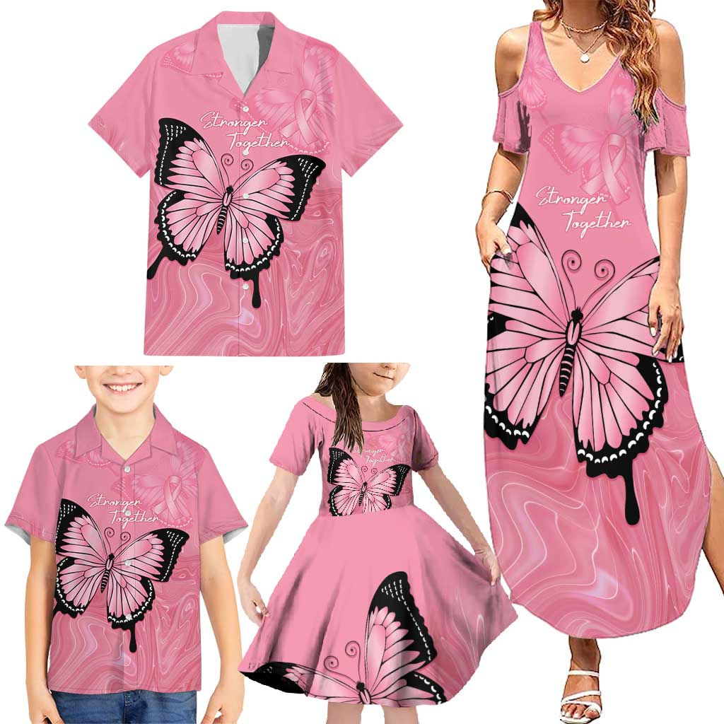 Personalised Australia Breast Cancer Awareness Family Matching Summer Maxi Dress and Hawaiian Shirt Pink Ribbon Butterfly Opal Pattern - Vibe Hoodie