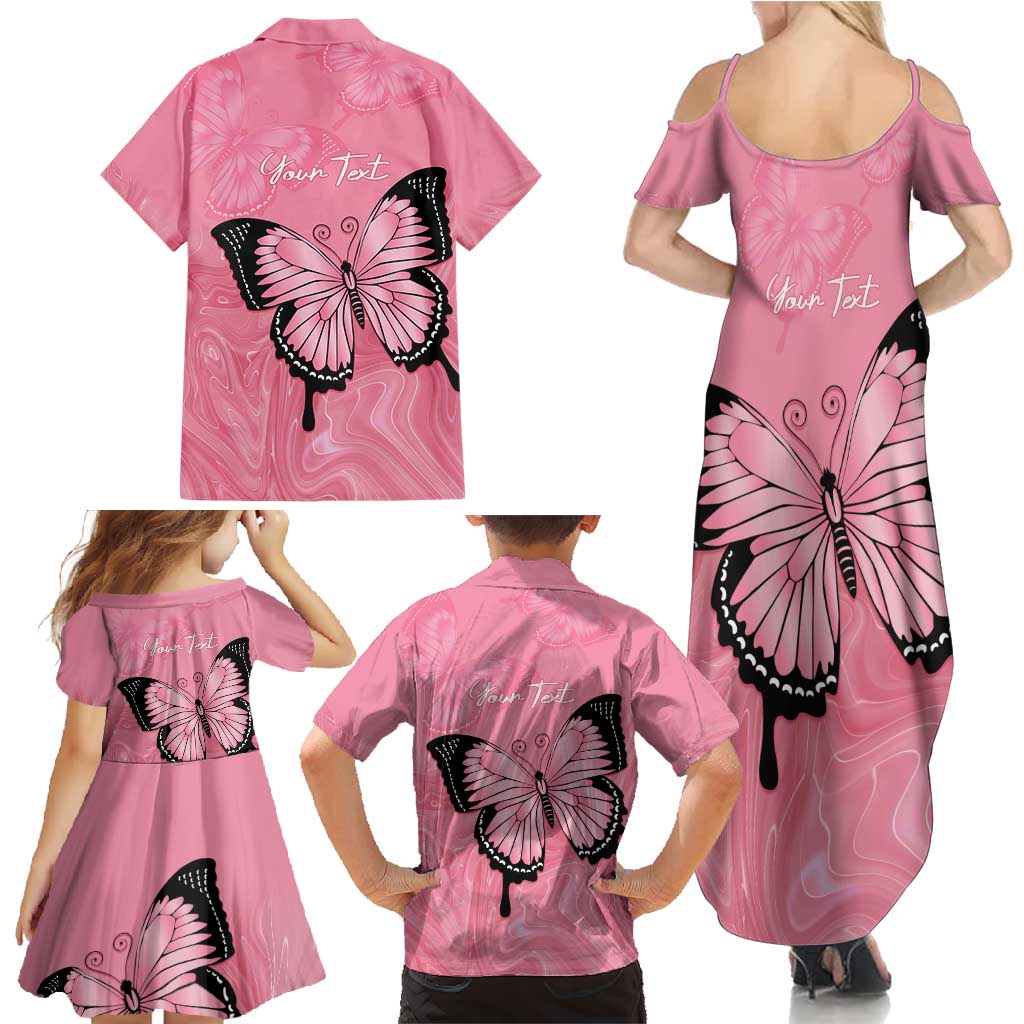 Personalised Australia Breast Cancer Awareness Family Matching Summer Maxi Dress and Hawaiian Shirt Pink Ribbon Butterfly Opal Pattern - Vibe Hoodie