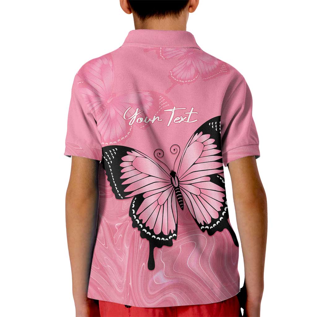 Personalised Australia Breast Cancer Awareness Kid Polo Shirt Pink Ribbon Butterfly Opal Pattern - Vibe Hoodie