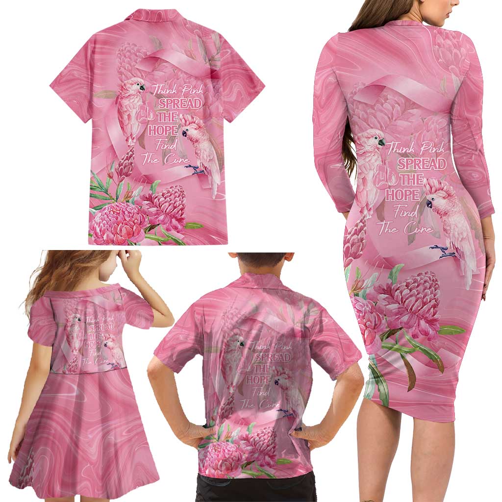 Australia Breast Cancer Awareness Family Matching Long Sleeve Bodycon Dress and Hawaiian Shirt Think Pink Cockatoos Ribbon - Vibe Hoodie