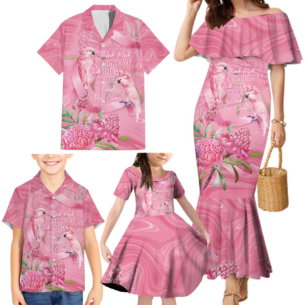 Australia Breast Cancer Awareness Family Matching Mermaid Dress and Hawaiian Shirt Think Pink Cockatoos Ribbon - Vibe Hoodie