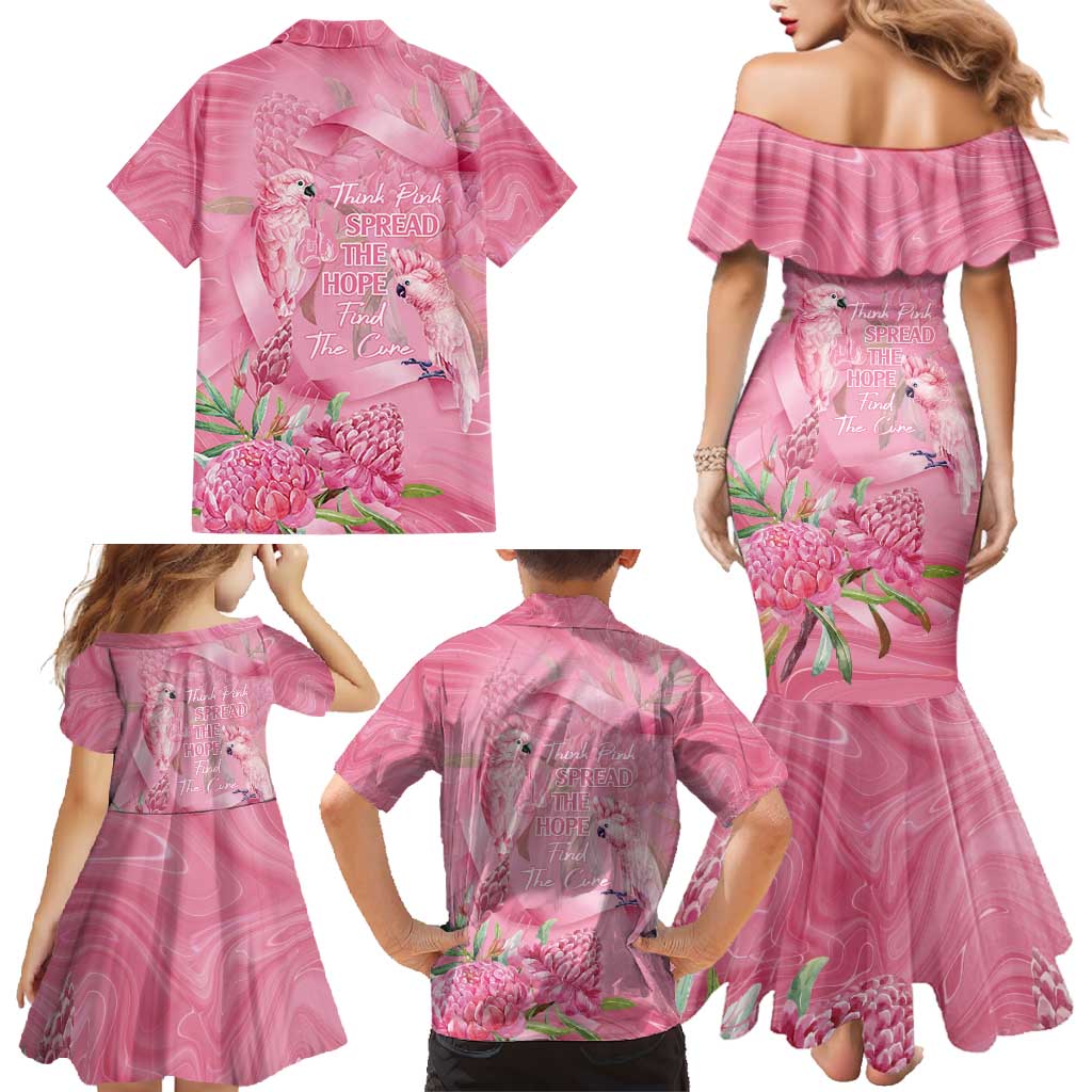 Australia Breast Cancer Awareness Family Matching Mermaid Dress and Hawaiian Shirt Think Pink Cockatoos Ribbon - Vibe Hoodie