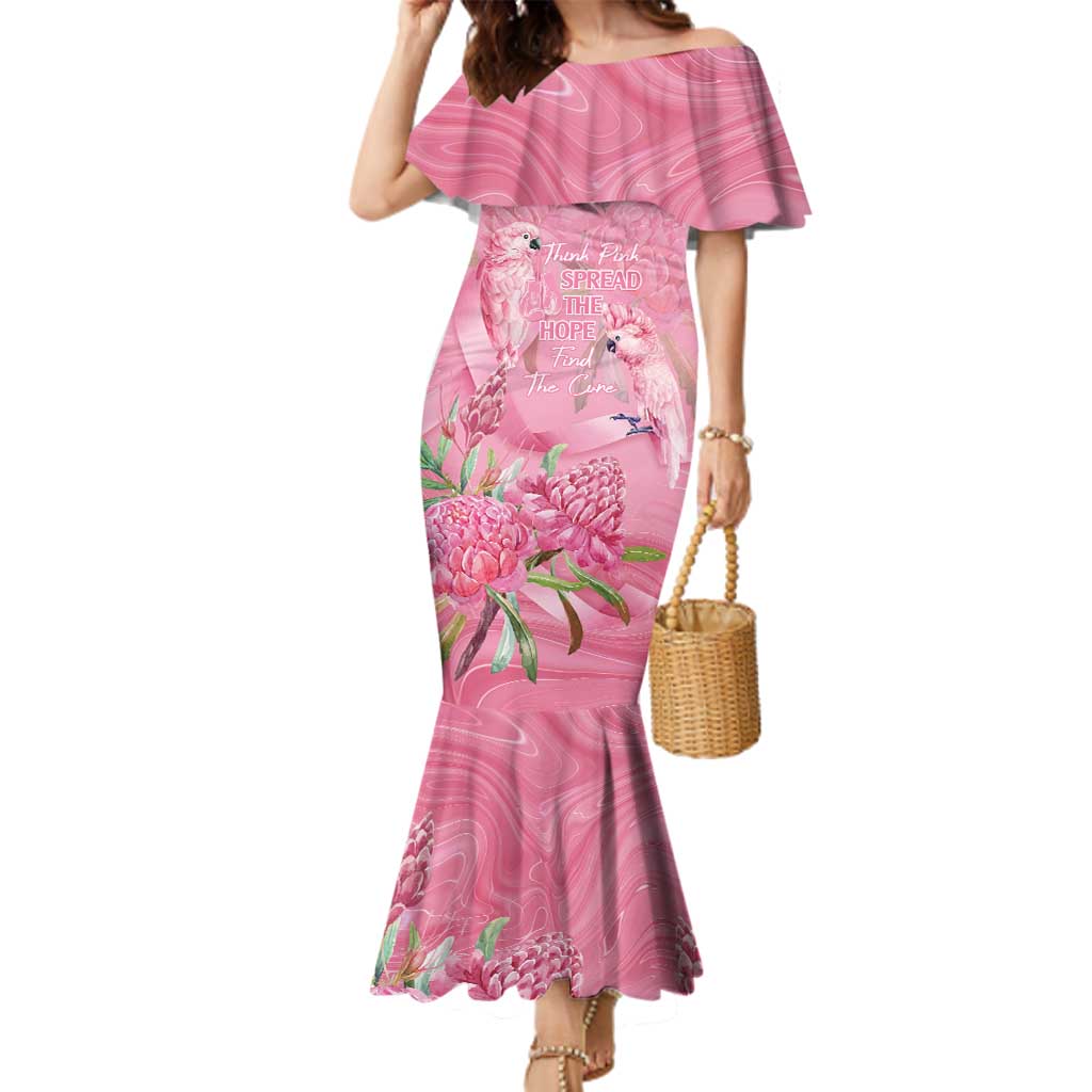 Australia Breast Cancer Awareness Family Matching Mermaid Dress and Hawaiian Shirt Think Pink Cockatoos Ribbon - Vibe Hoodie