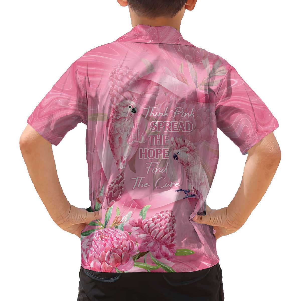 Australia Breast Cancer Awareness Family Matching Off The Shoulder Long Sleeve Dress and Hawaiian Shirt Think Pink Cockatoos Ribbon - Vibe Hoodie