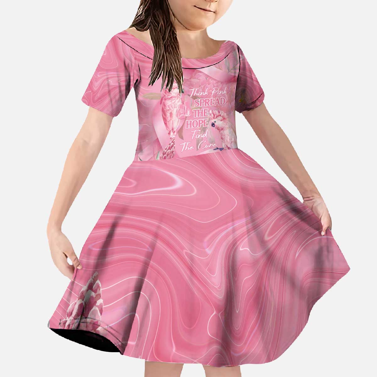 Australia Breast Cancer Awareness Family Matching Off The Shoulder Long Sleeve Dress and Hawaiian Shirt Think Pink Cockatoos Ribbon - Vibe Hoodie