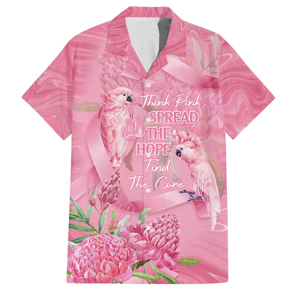 Australia Breast Cancer Awareness Family Matching Off The Shoulder Long Sleeve Dress and Hawaiian Shirt Think Pink Cockatoos Ribbon - Vibe Hoodie