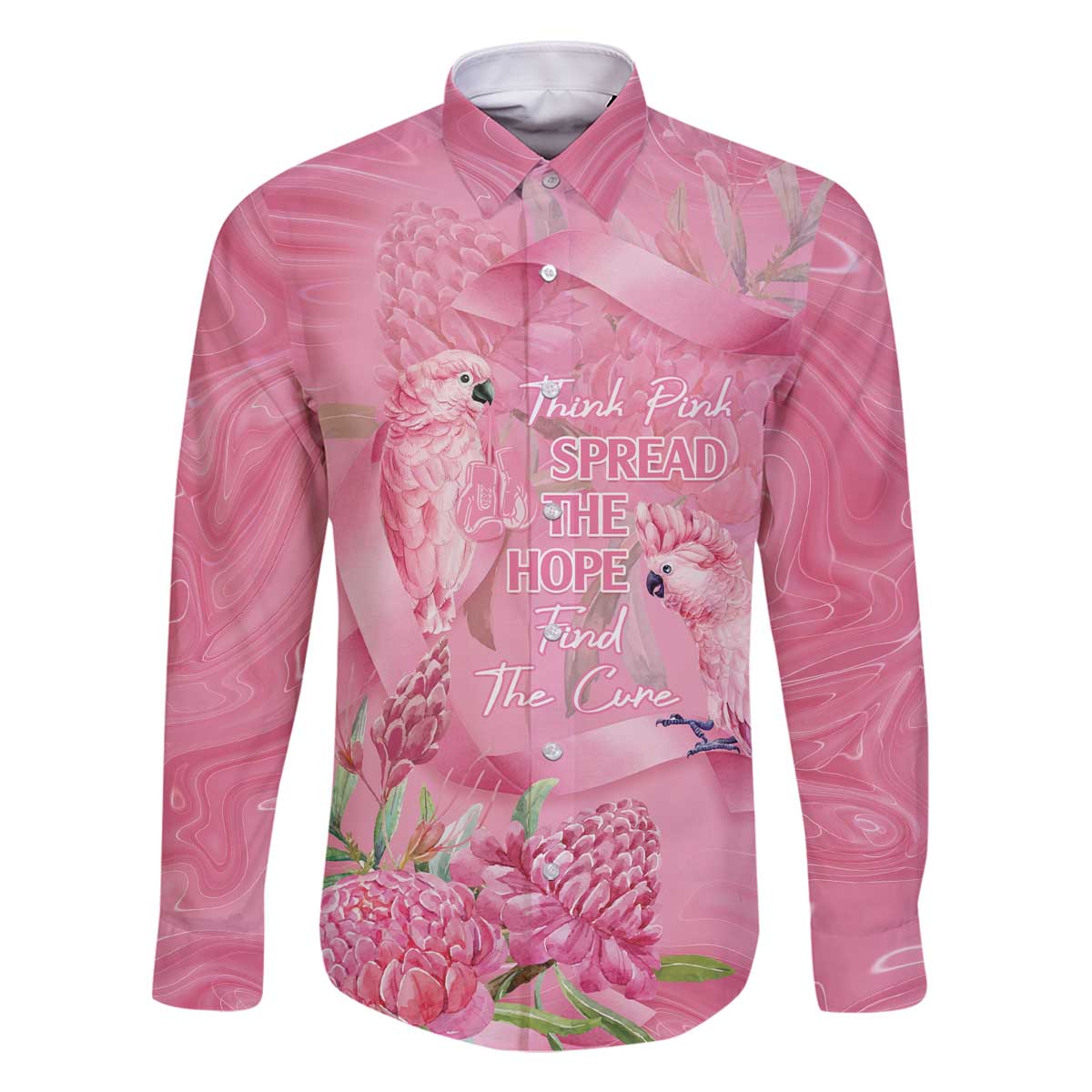 Australia Breast Cancer Awareness Family Matching Off The Shoulder Long Sleeve Dress and Hawaiian Shirt Think Pink Cockatoos Ribbon - Vibe Hoodie