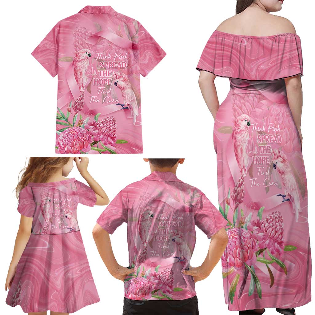 Australia Breast Cancer Awareness Family Matching Off Shoulder Maxi Dress and Hawaiian Shirt Think Pink Cockatoos Ribbon - Vibe Hoodie