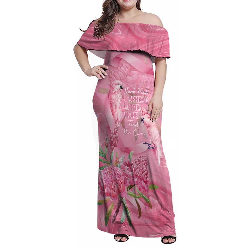 Australia Breast Cancer Awareness Family Matching Off Shoulder Maxi Dress and Hawaiian Shirt Think Pink Cockatoos Ribbon - Vibe Hoodie