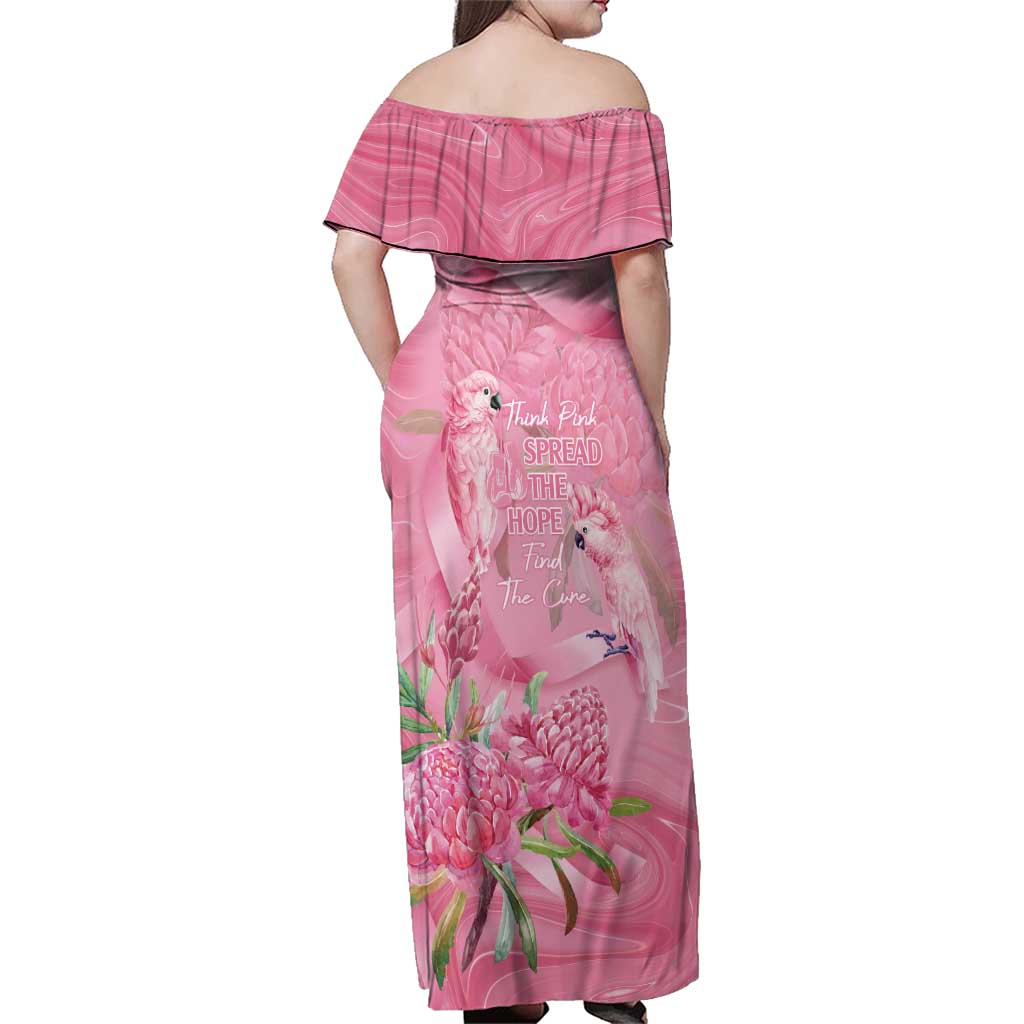 Australia Breast Cancer Awareness Family Matching Off Shoulder Maxi Dress and Hawaiian Shirt Think Pink Cockatoos Ribbon - Vibe Hoodie