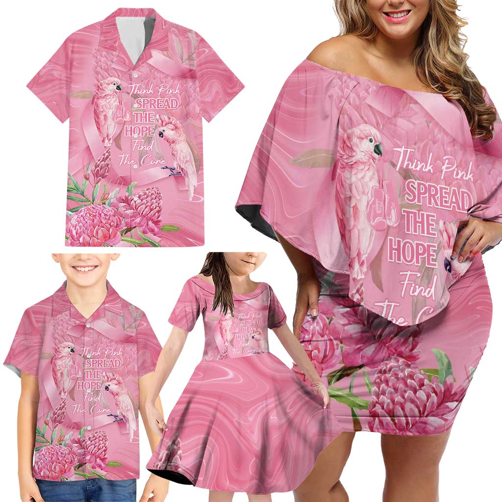 Australia Breast Cancer Awareness Family Matching Off Shoulder Short Dress and Hawaiian Shirt Think Pink Cockatoos Ribbon - Vibe Hoodie