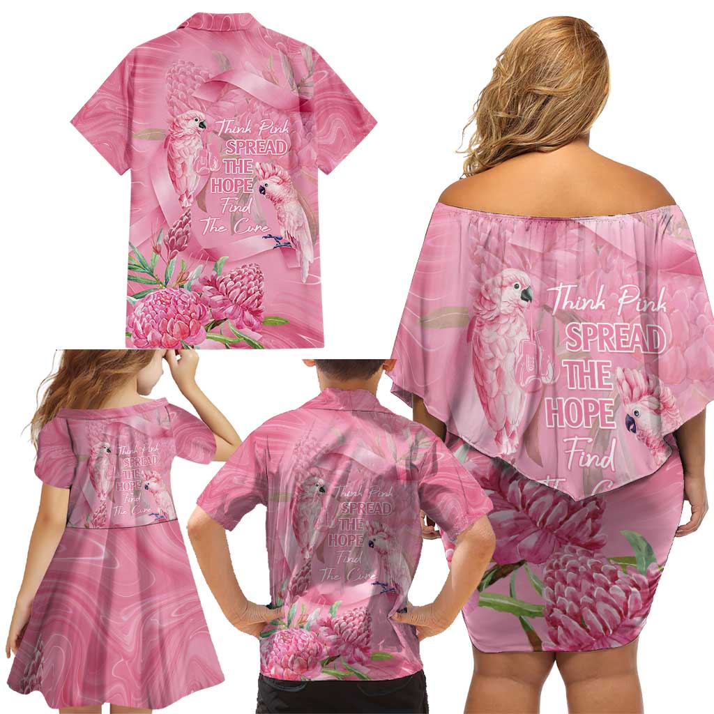 Australia Breast Cancer Awareness Family Matching Off Shoulder Short Dress and Hawaiian Shirt Think Pink Cockatoos Ribbon - Vibe Hoodie
