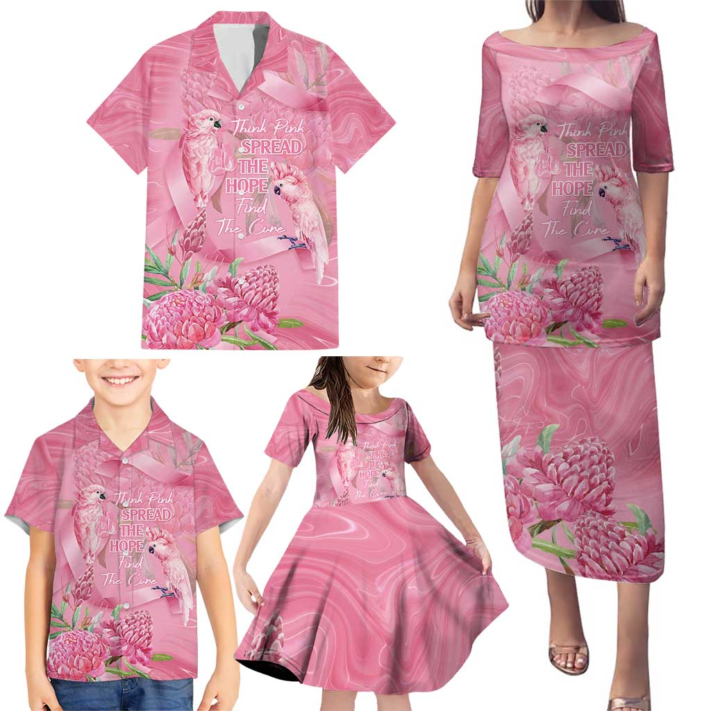 Australia Breast Cancer Awareness Family Matching Puletasi and Hawaiian Shirt Think Pink Cockatoos Ribbon - Vibe Hoodie