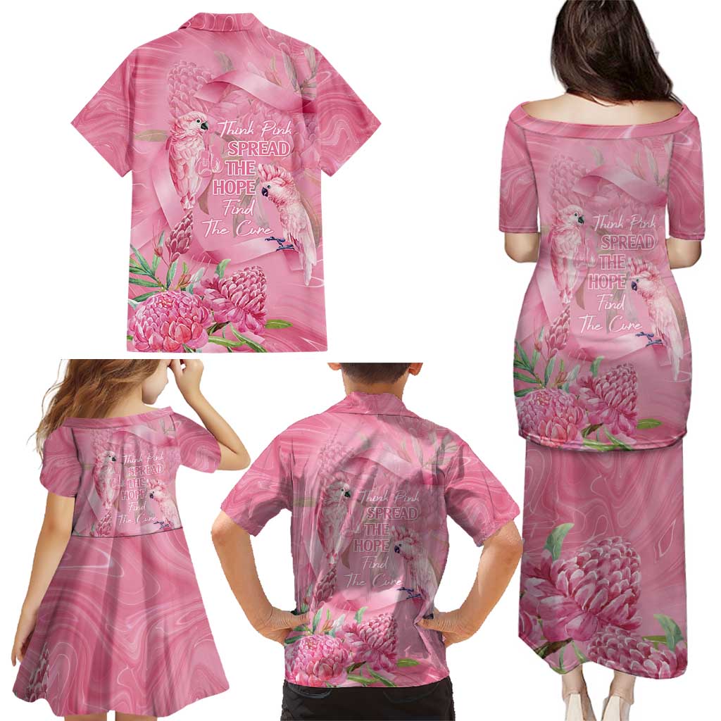 Australia Breast Cancer Awareness Family Matching Puletasi and Hawaiian Shirt Think Pink Cockatoos Ribbon - Vibe Hoodie