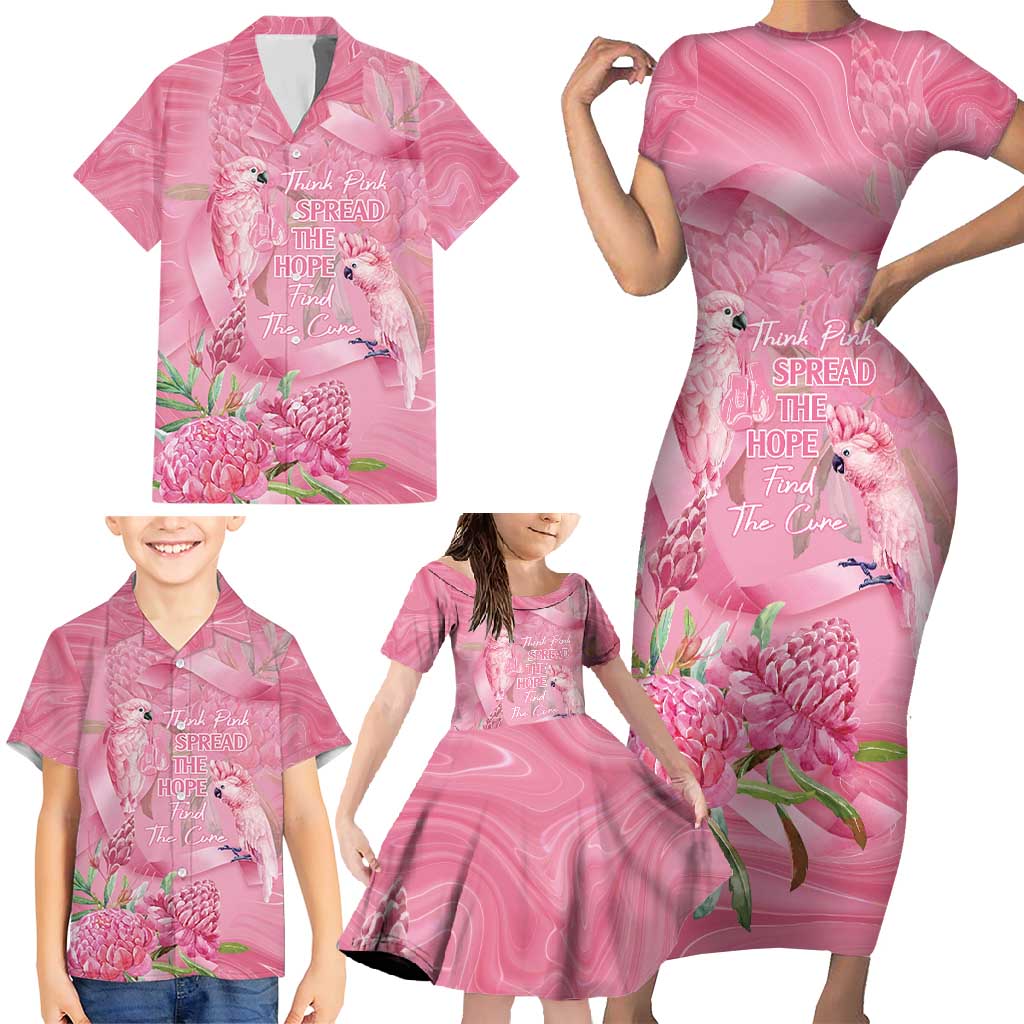 Australia Breast Cancer Awareness Family Matching Short Sleeve Bodycon Dress and Hawaiian Shirt Think Pink Cockatoos Ribbon - Vibe Hoodie