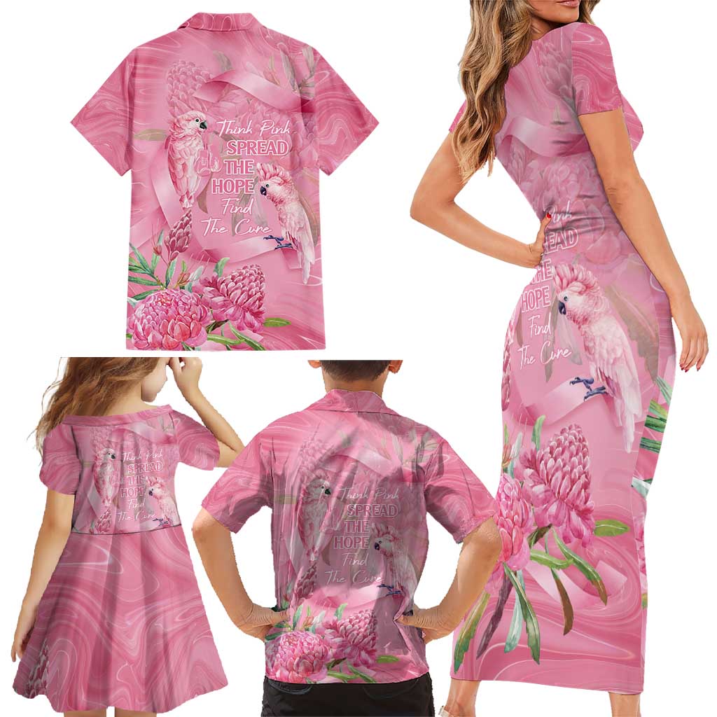 Australia Breast Cancer Awareness Family Matching Short Sleeve Bodycon Dress and Hawaiian Shirt Think Pink Cockatoos Ribbon - Vibe Hoodie