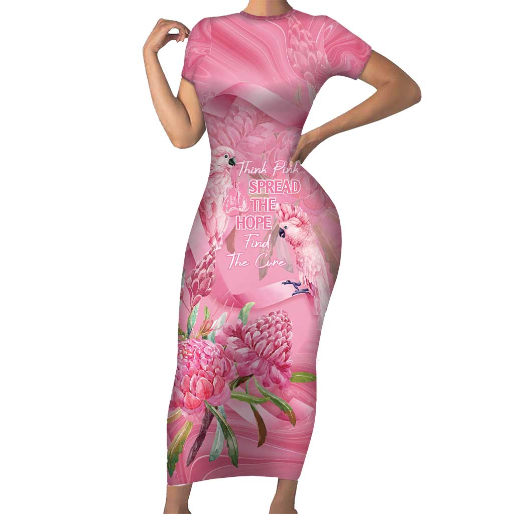 Australia Breast Cancer Awareness Family Matching Short Sleeve Bodycon Dress and Hawaiian Shirt Think Pink Cockatoos Ribbon - Vibe Hoodie