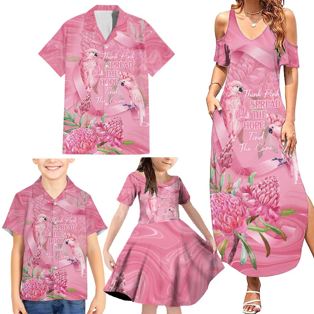 Australia Breast Cancer Awareness Family Matching Summer Maxi Dress and Hawaiian Shirt Think Pink Cockatoos Ribbon - Vibe Hoodie