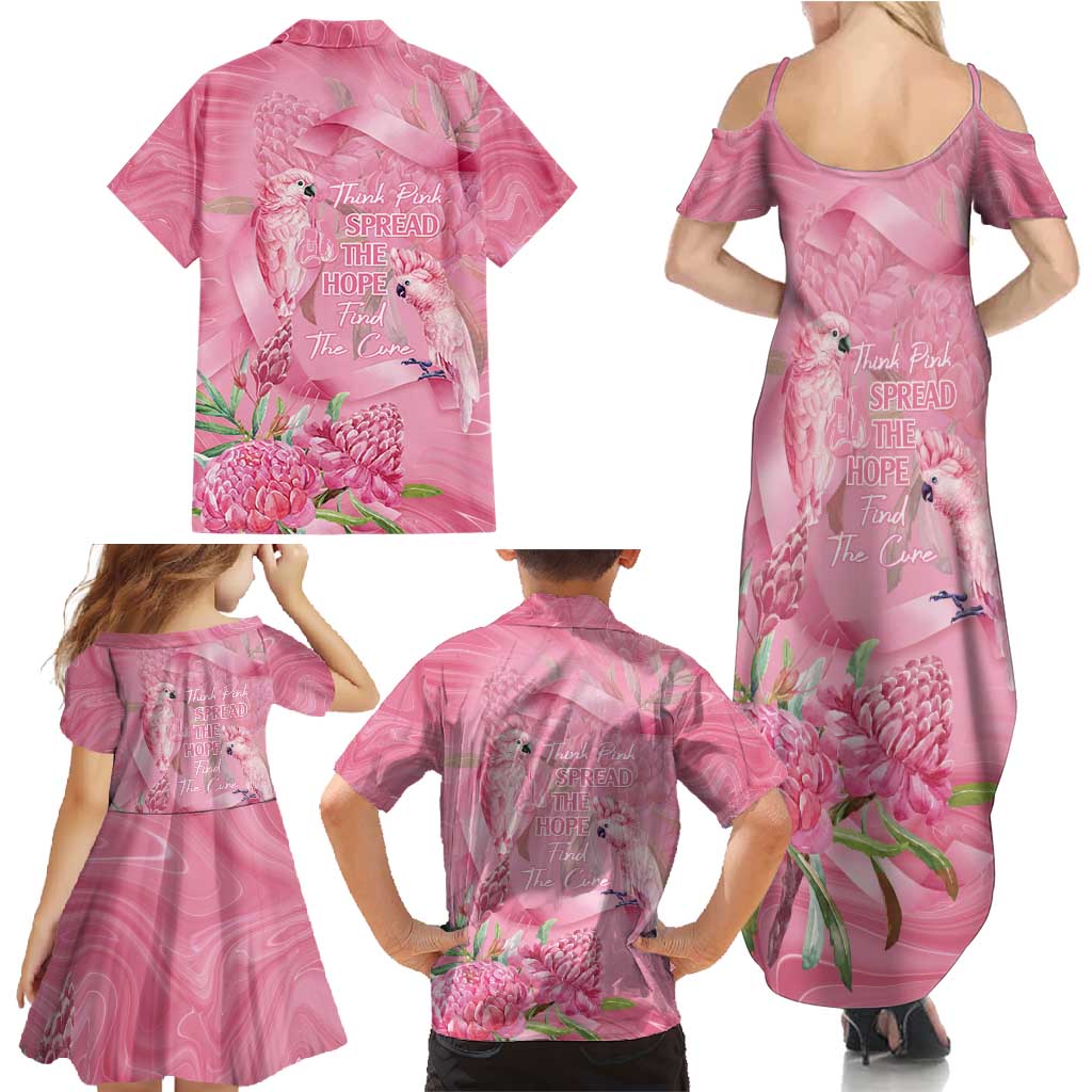 Australia Breast Cancer Awareness Family Matching Summer Maxi Dress and Hawaiian Shirt Think Pink Cockatoos Ribbon - Vibe Hoodie