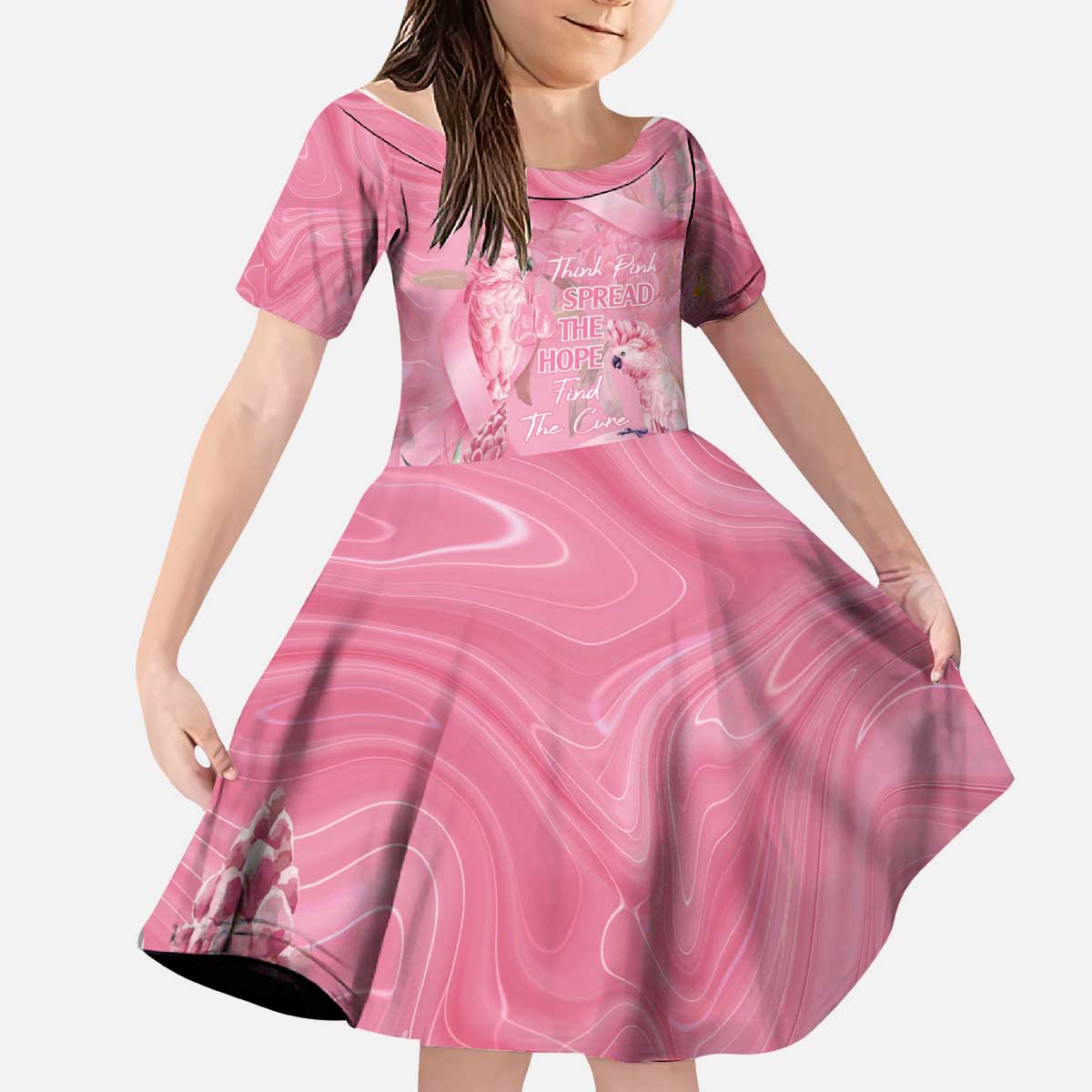 Australia Breast Cancer Awareness Kid Short Sleeve Dress Think Pink Cockatoos Ribbon - Vibe Hoodie