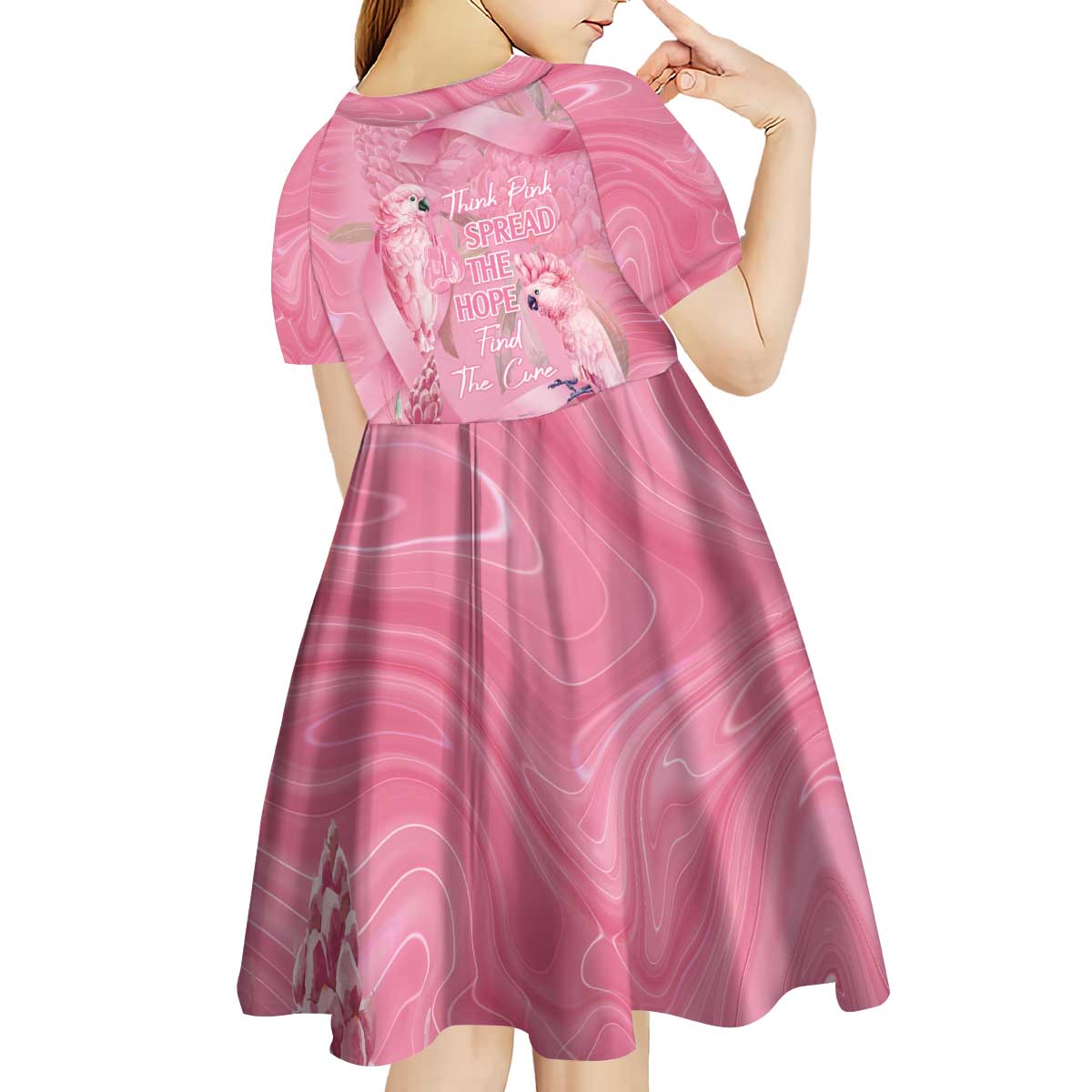 Australia Breast Cancer Awareness Kid Short Sleeve Dress Think Pink Cockatoos Ribbon - Vibe Hoodie