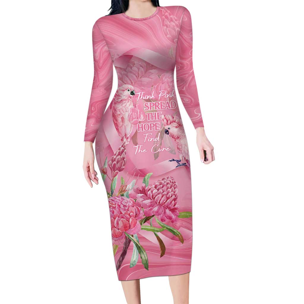 Australia Breast Cancer Awareness Long Sleeve Bodycon Dress Think Pink Cockatoos Ribbon - Vibe Hoodie