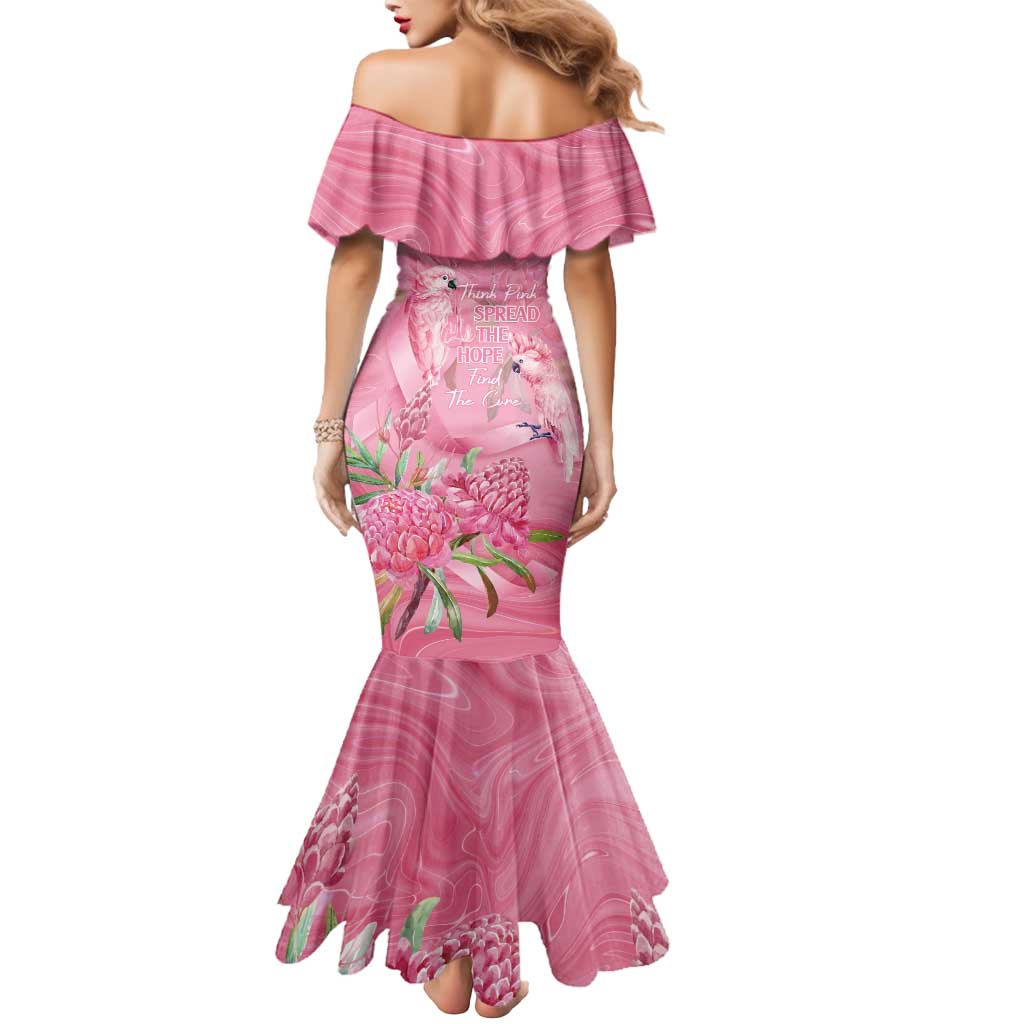 Australia Breast Cancer Awareness Mermaid Dress Think Pink Cockatoos Ribbon - Vibe Hoodie